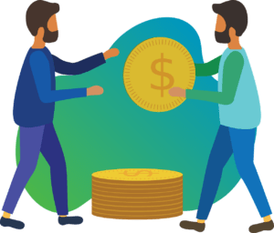 How to explain crypto graphic two people with coin for decentral publishing