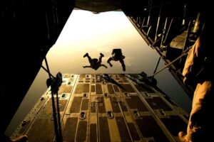Mike Novogratz two people jumping out of the back of a cargo plane for decentral publishing