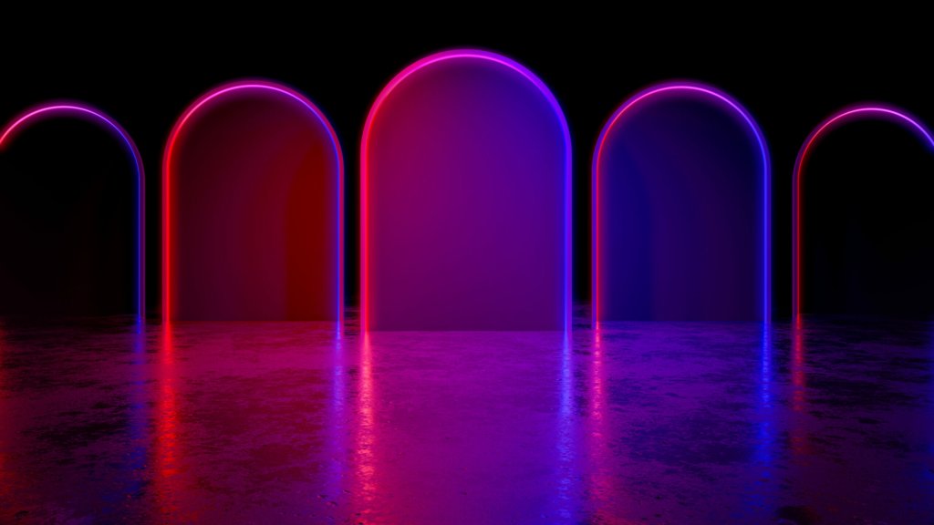 Crypto banking blockchain crypto defi nft metaverse modern futuristic cercle neon light with background concrete floor ultraviolet 3d render