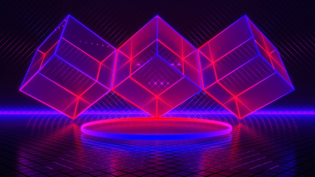 Web3 blockchain crypto defi nft metaverse neon light abstract futuristic background ultraviolet concept 3d render