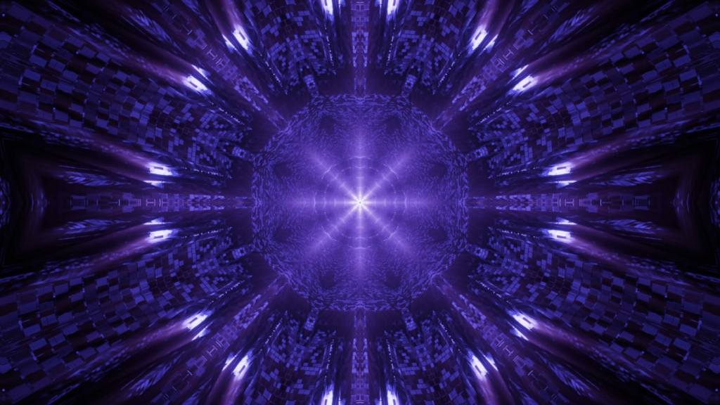 blockchain crypto defi nft metaverse cosmic environment with purple neon laser lights