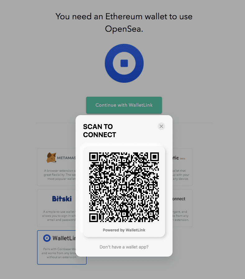 connect the wallet to the marketplace buy an NFT screenshot of Opensea set up