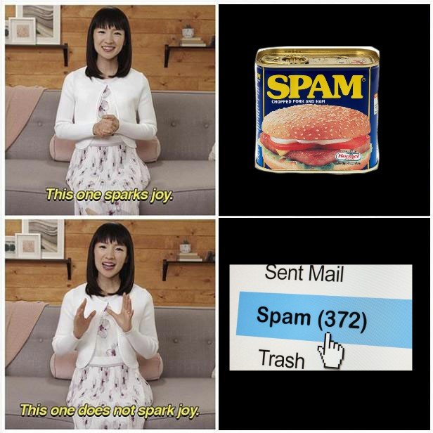 crypto history woman saying that spam the food sparks joy while spam email does not spark joy decentral publishing