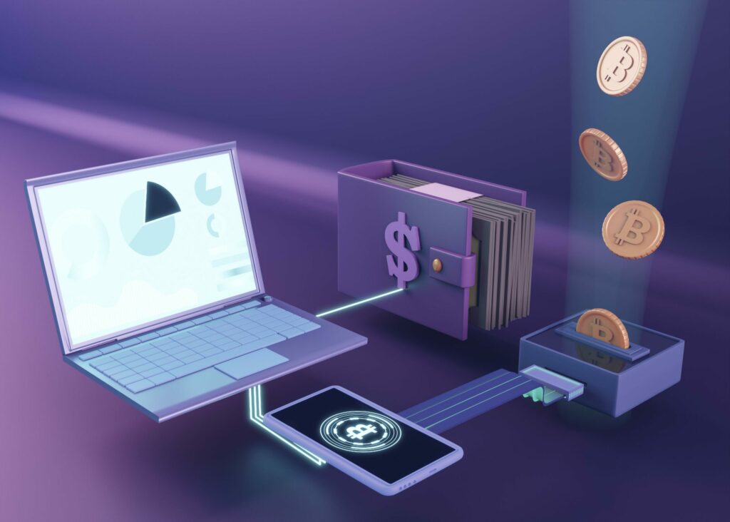 self-paying loan crypto mining purple illustration