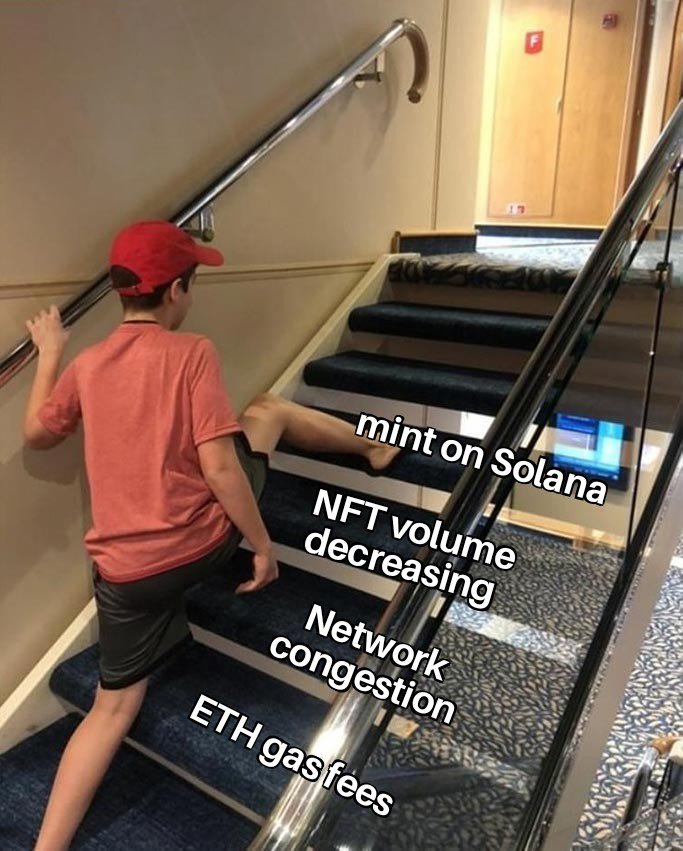 ethereum gas fees NFT trading meme guy on stairs