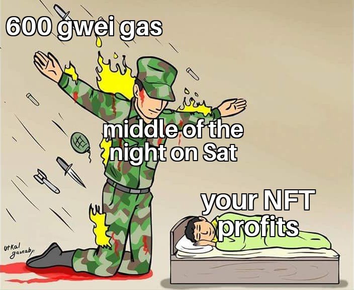 ethereum gas fees NFT trading meme soldier sleeping person