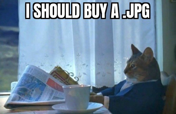 facts about crypto meme of a cat with a newspaper quote i should buy a jpeg for decentral publishing