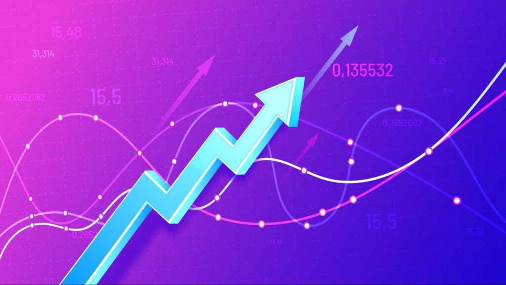 inflation hedge blue chart arrow rising on purple background