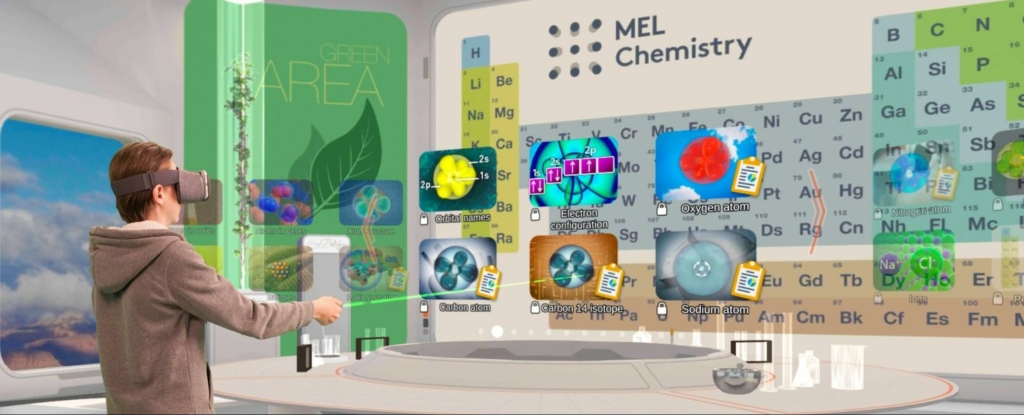 metaverse could transform education metaverse student with VR goggles table of elements