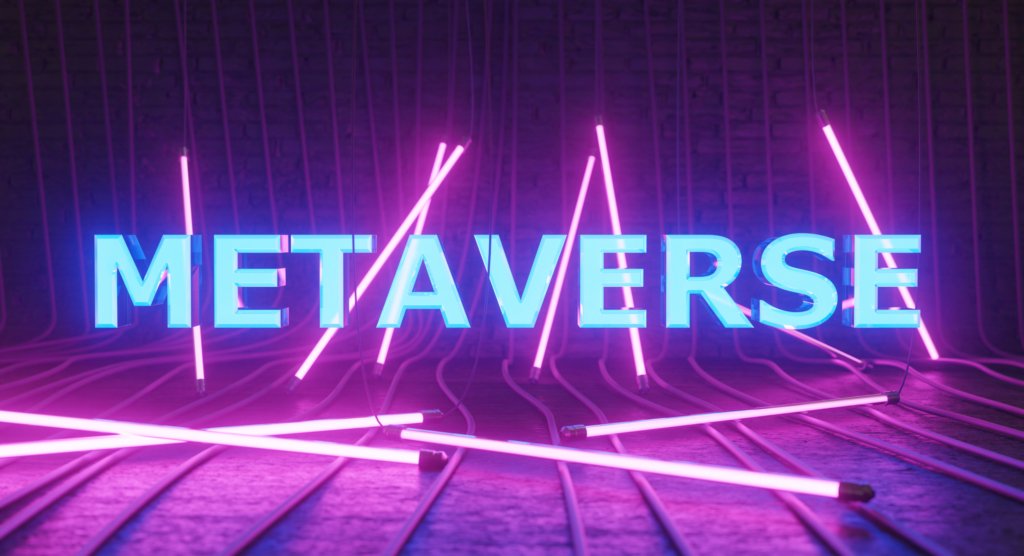 intro to the metaverse light sign with neon bars around