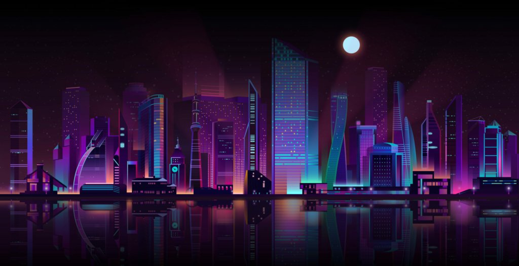 AR companies metaverse metropolis night landscape neon illustration