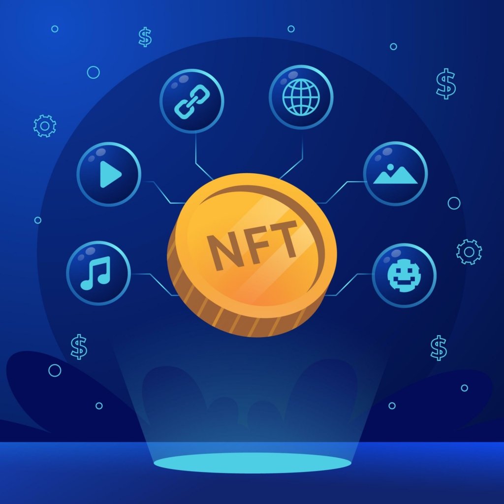 NFT industry vector with different use cases for non fungible tokens