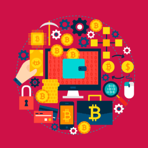 small business crypto payment graphic of crypto currencies and devices for decentral publishing
