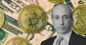 uncensored crypto a man in black and white with a bitcoin coin and money as a background for decentral publishing