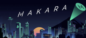 uncensored crypto digital city with the word makara on the sky for decentral publishing