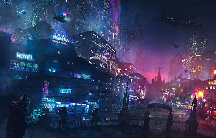 uncensored crypto futuristic city at dawn or sunset for decentral publishing